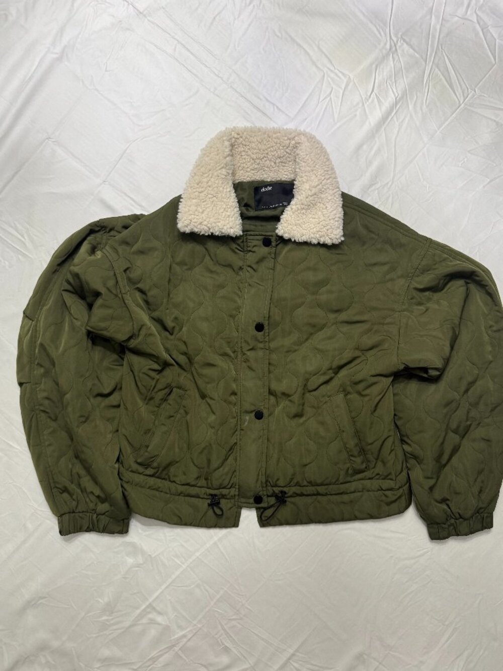 Elodie Olive Green Sherpa Collar Quilted Jacket Women's Small